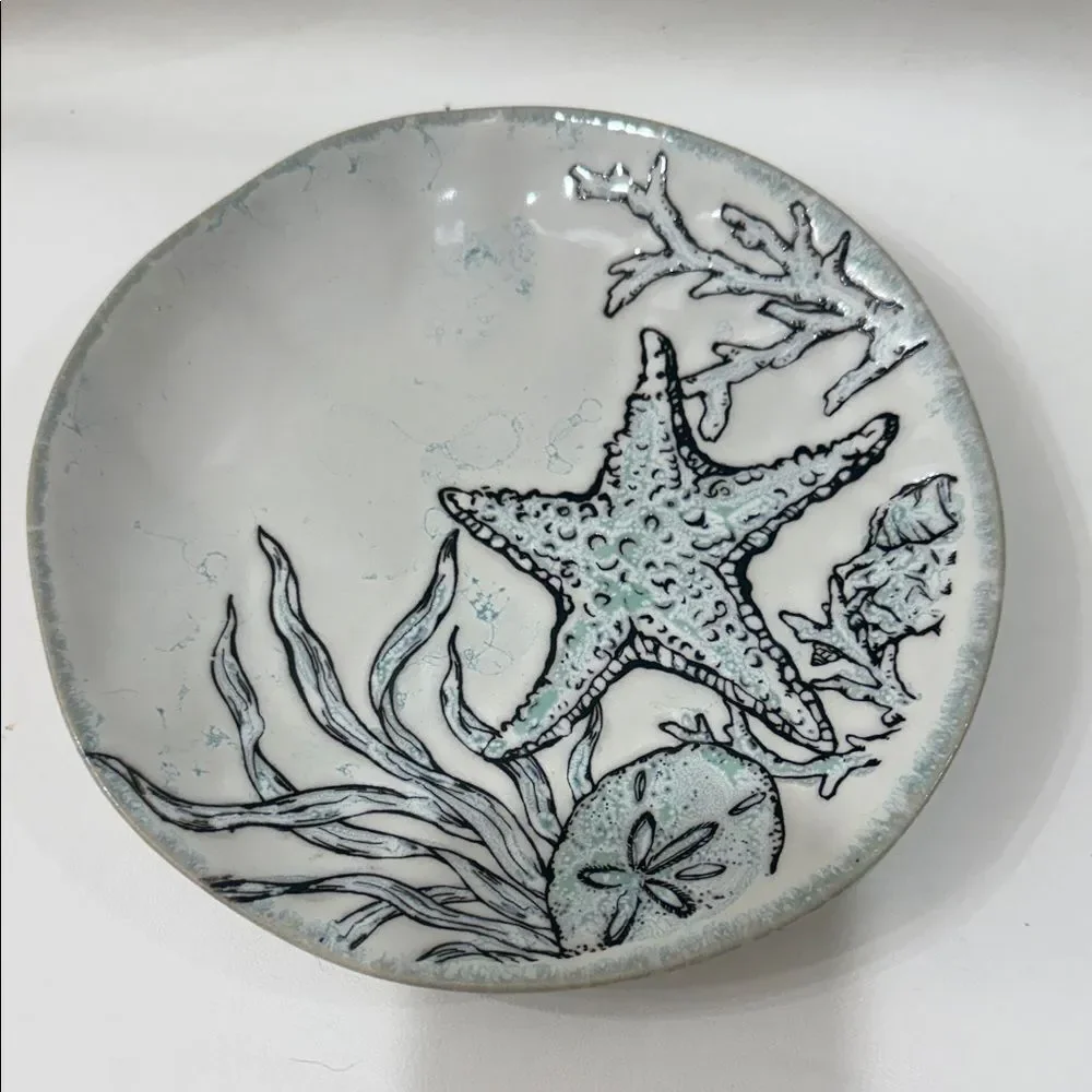 Spectrum Designz 2022 Sea Cove Island Coastal Ceramic 2 Plate Teal Blue White